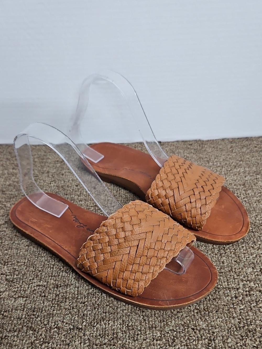 Roxy Brown Leather Woven Slides Slipons Sz 7-8 Womens